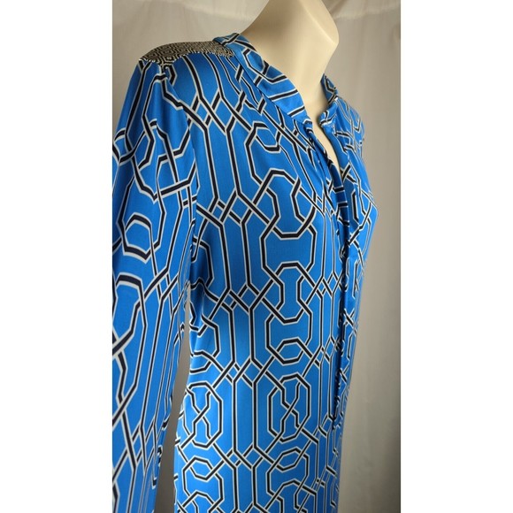 T-bags Los Angeles Bright Aqua Blue Midi Dress Stretchy Kaftan Slits Vacation L - Picture 3 of 5